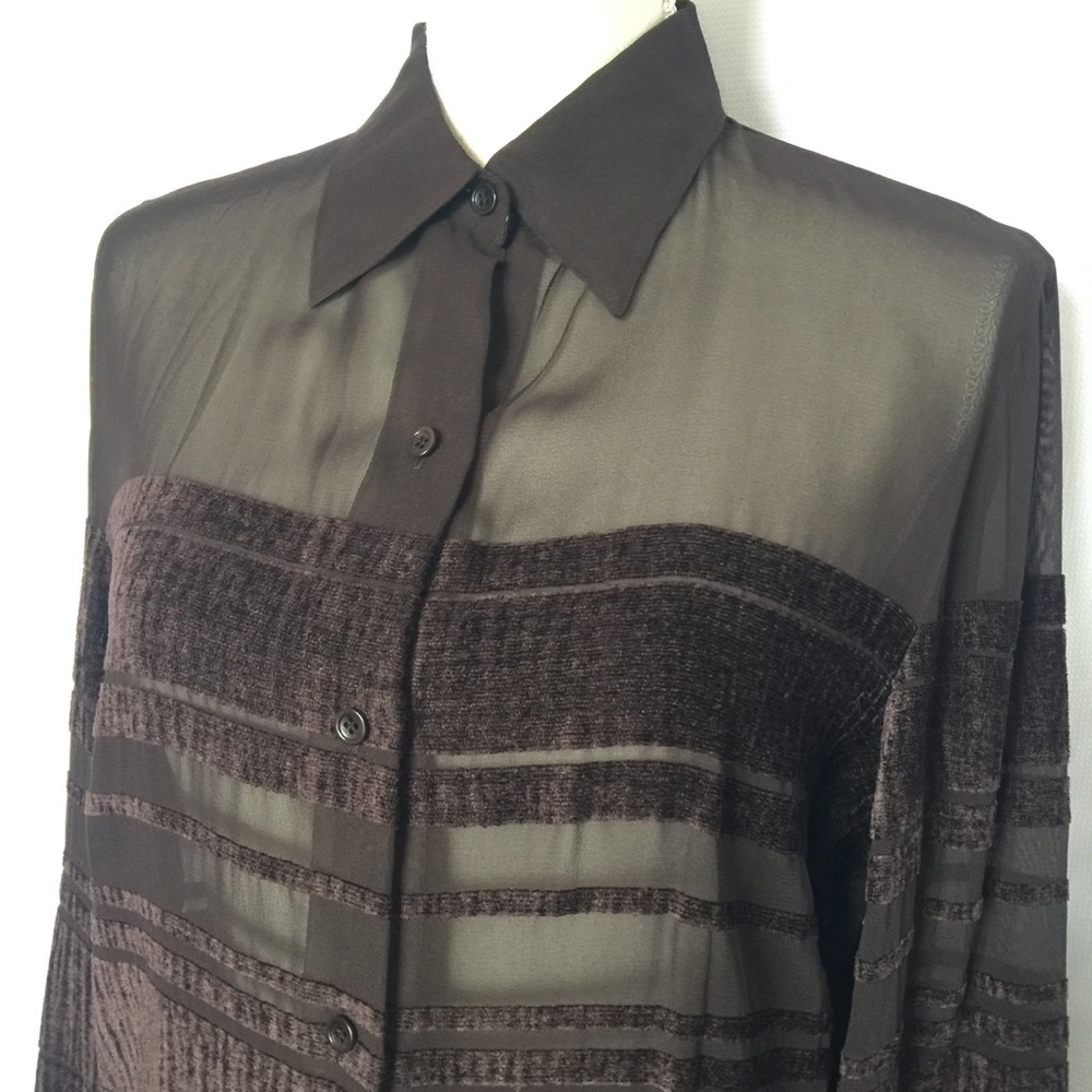Anne Klein Women’s Sheer Brown Button Down Blouse